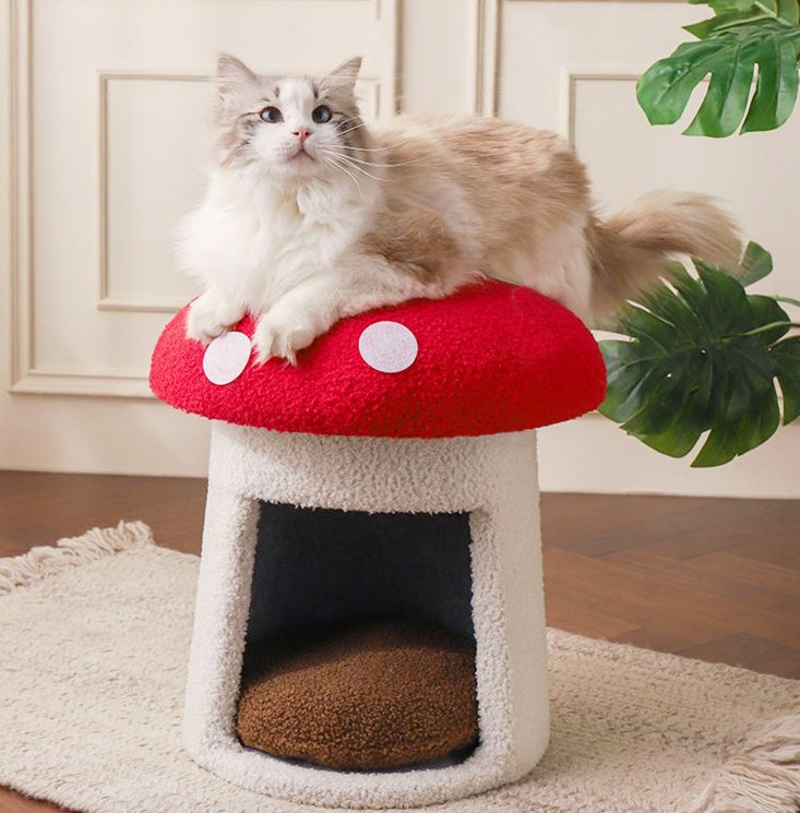 Extra Large Red Umbrella Mushroom Cat Bed